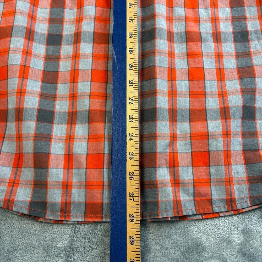 The North Face Men's Small Short Sleeve Plaid‎ Snap Front Western Shirt Orange